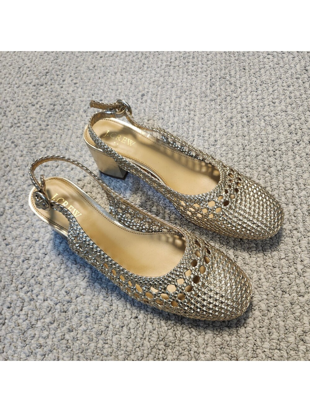 J.Crew Metallic Gold Slingback Block Heel Shoes Size 8.5